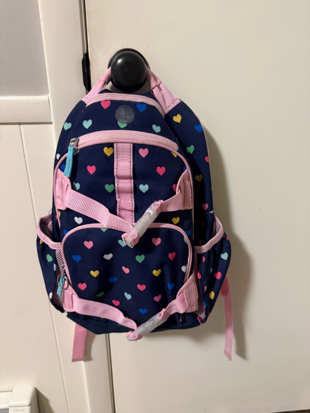 Pottery barn kids Mackenzie small Navy Kids Heart-Print Backpack with Pink Trim